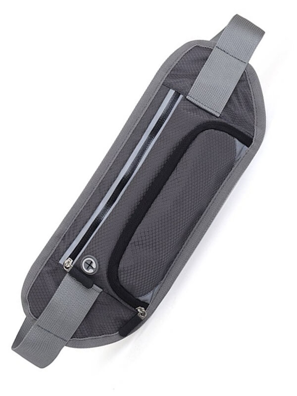 Gray running belt bag with water bottle holder for men and women, durable nylon, unisex design perfect for gym and running, model SF0525